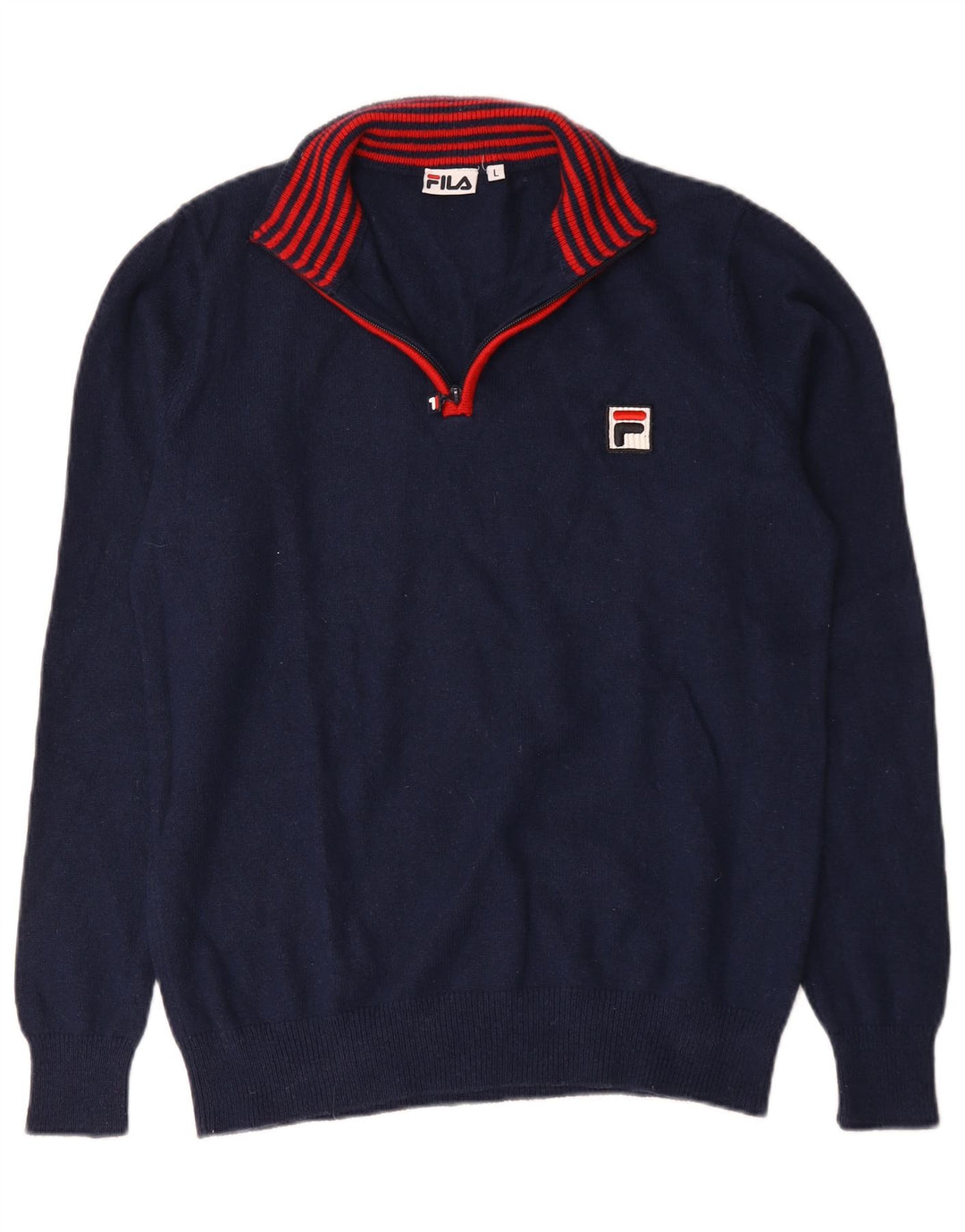 Fila Mens Zip Neck Jumper Sweater Large Azul Marino Nylon