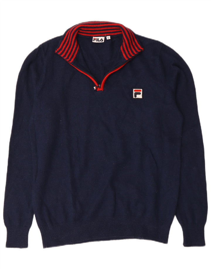 Fila Mens Zip Neck Jumper Sweater Large Azul Marino Nylon