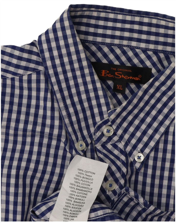 BEN SHERMAN Camisa de manga corta para hombre XL Algodón a cuadros azul