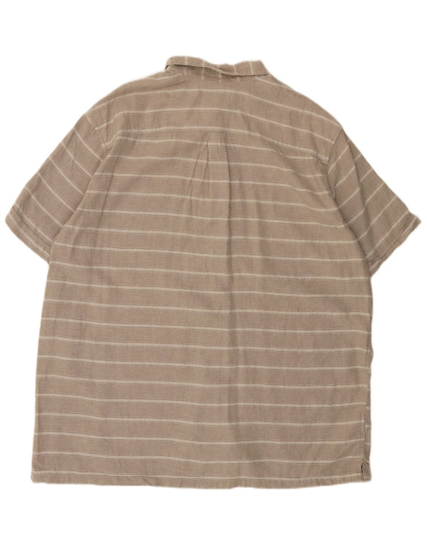 EDDIE BAUER Camisa de manga corta para hombre de corte clásico 2XL Gris Lino a rayas