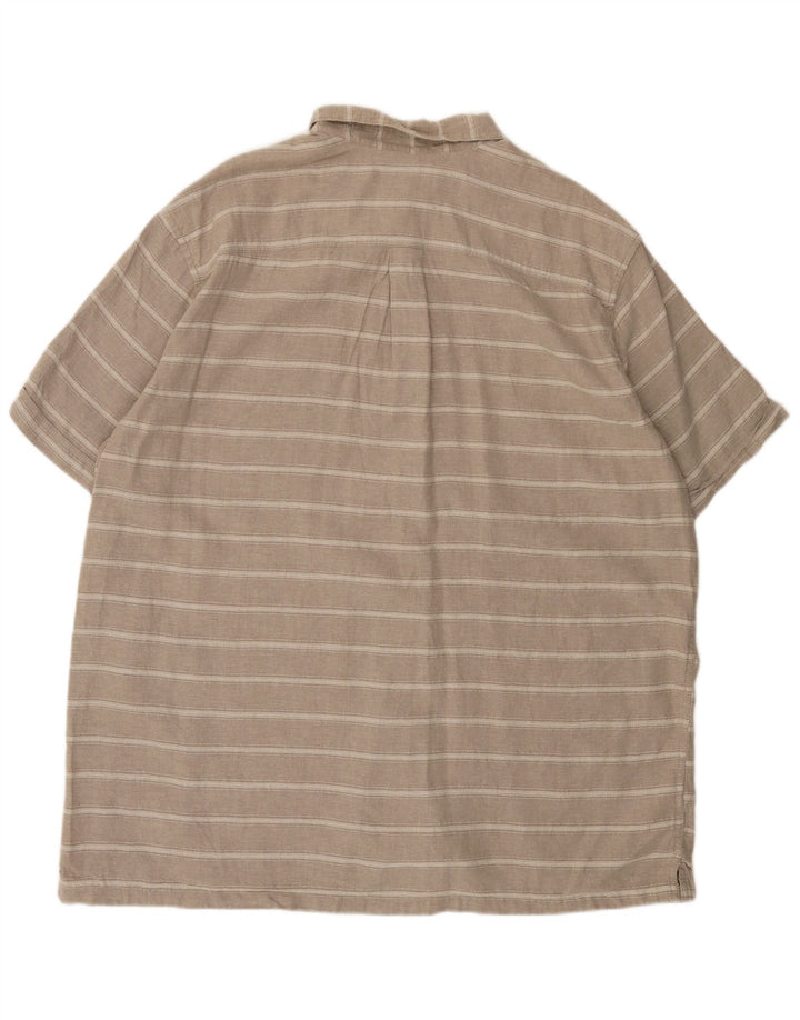 EDDIE BAUER Camisa de manga corta para hombre de corte clásico 2XL Gris Lino a rayas