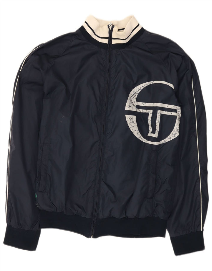 Sergio Tacchini Hombre Gráfico Chándal Top Chaqueta Small Azul Marino Poliamida