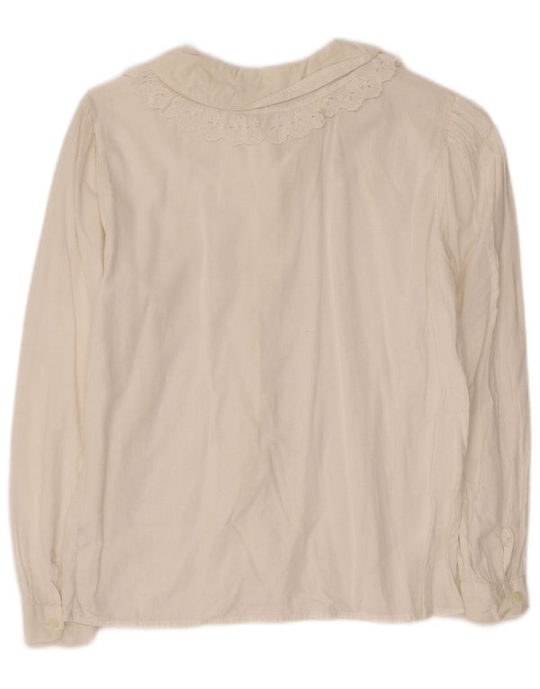 Benetton Blusa Camisera Mujer ES 8 Pequeño Algodón Blanco Roto