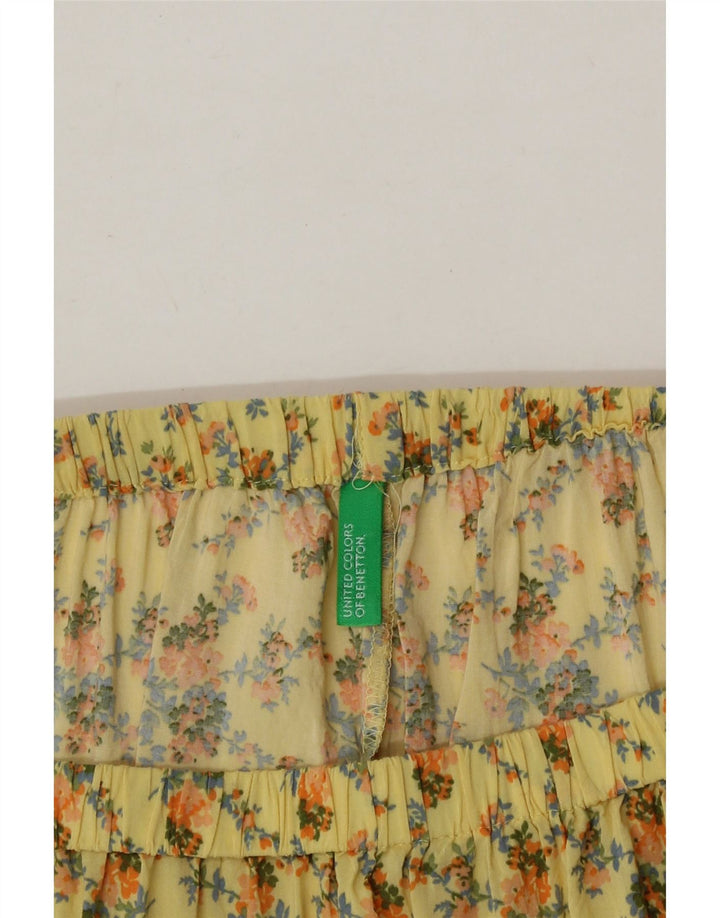 BENETTON Womens Pleated Skirt W28 Medium  Yellow Floral Vintage Benetton and Second-Hand Benetton from Messina Hembry 
