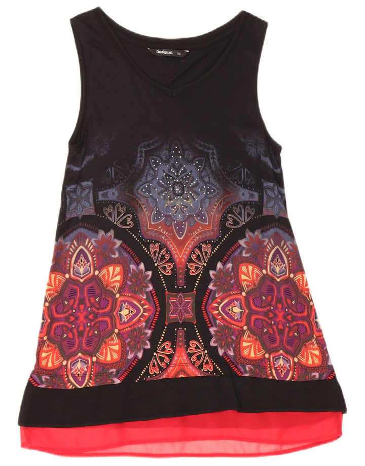 Desigual Top tipo túnica sin mangas con estampado abstracto para mujer UK 6 XS Negro