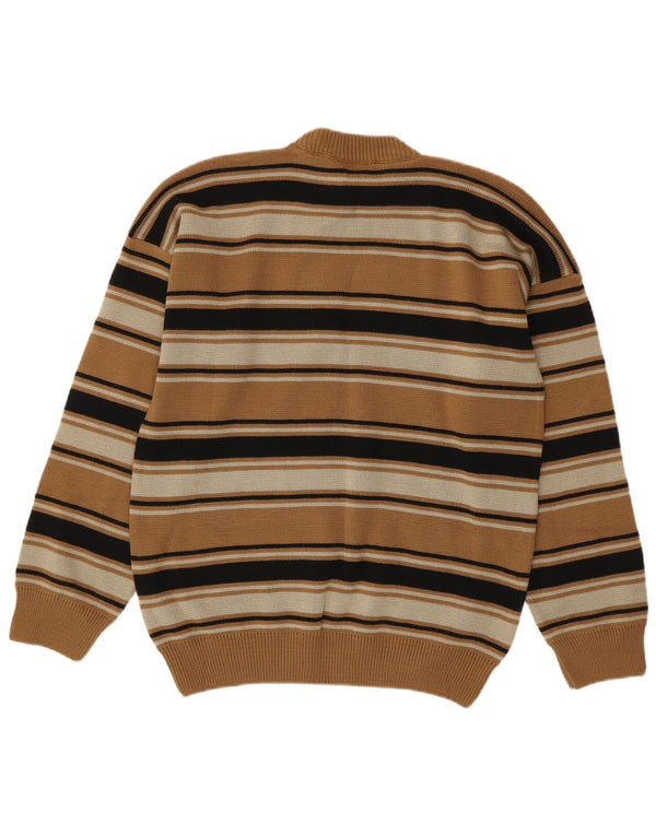 Vintage hombres cuello redondo jersey suéter IT 54 XL marrón rayas