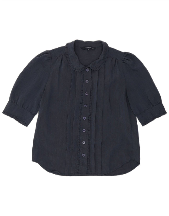 French Connection Blusa camisera con volantes en la parte delantera para mujer UK 40 Azul marino mediano