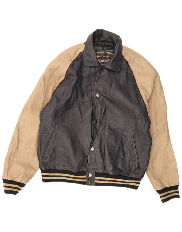 Angelo Litrico Chaqueta de cuero para hombre UK 42 XL Cuero color block azul marino