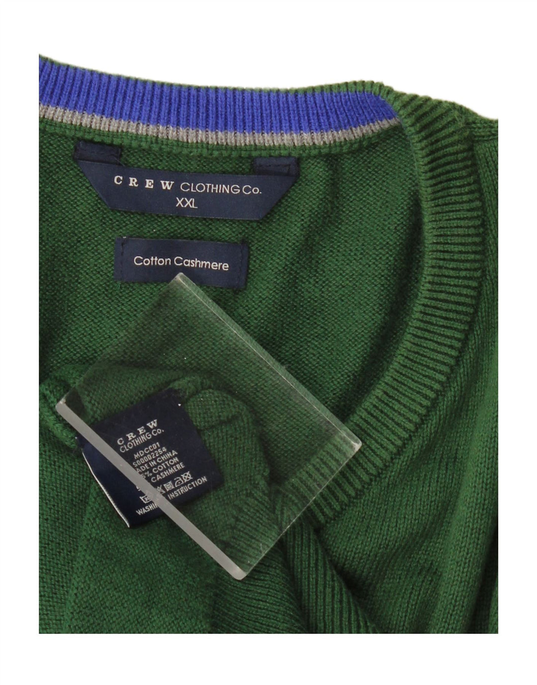 CREW CLOTHING Suéter con cuello en V para hombre 2XL Algodón verde