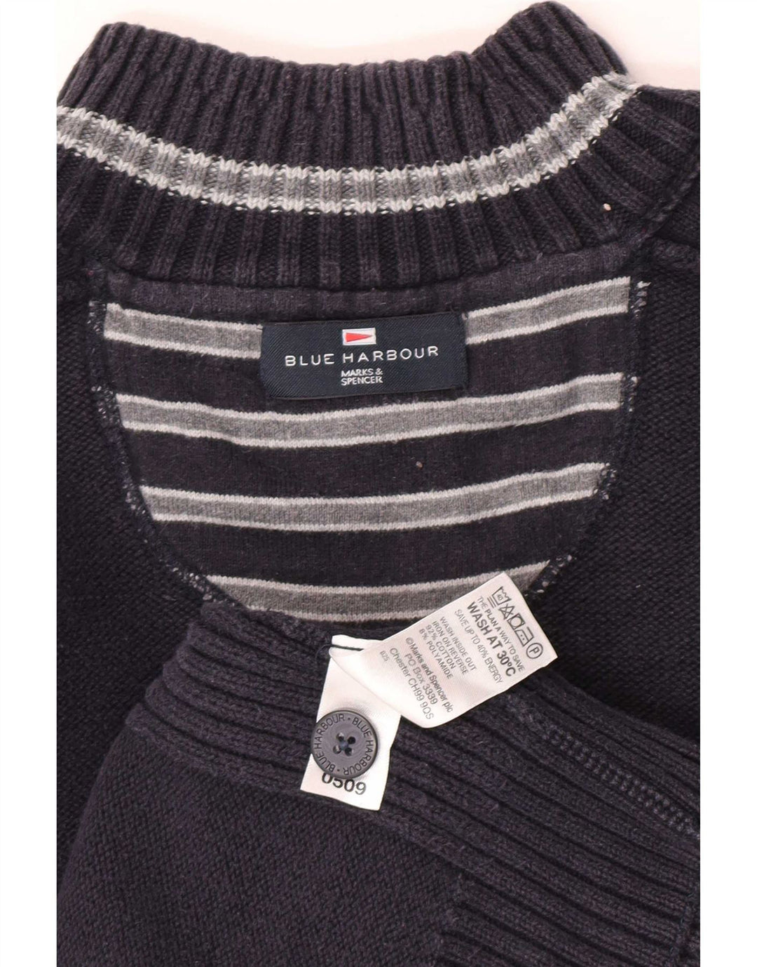 Marks & Spencer Jersey azul marino con cuello y botones para hombre XL Algodón azul marino