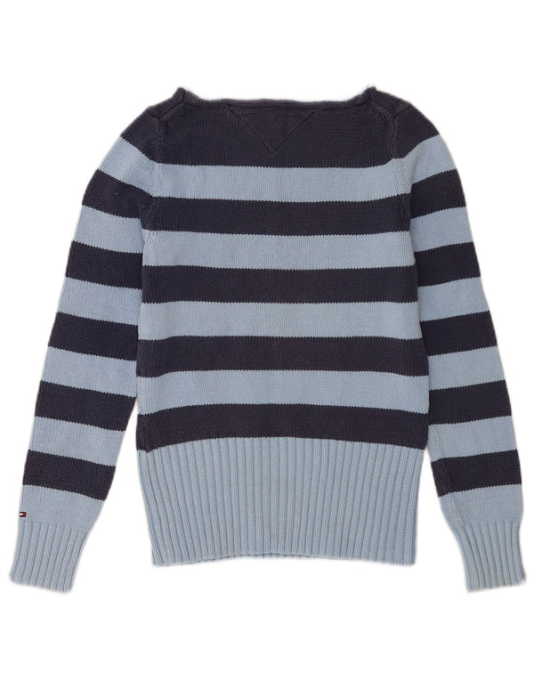 TOMMY HILFIGER Suéter tipo jersey con cuello barco para mujer UK 10 Small Blue Stripes