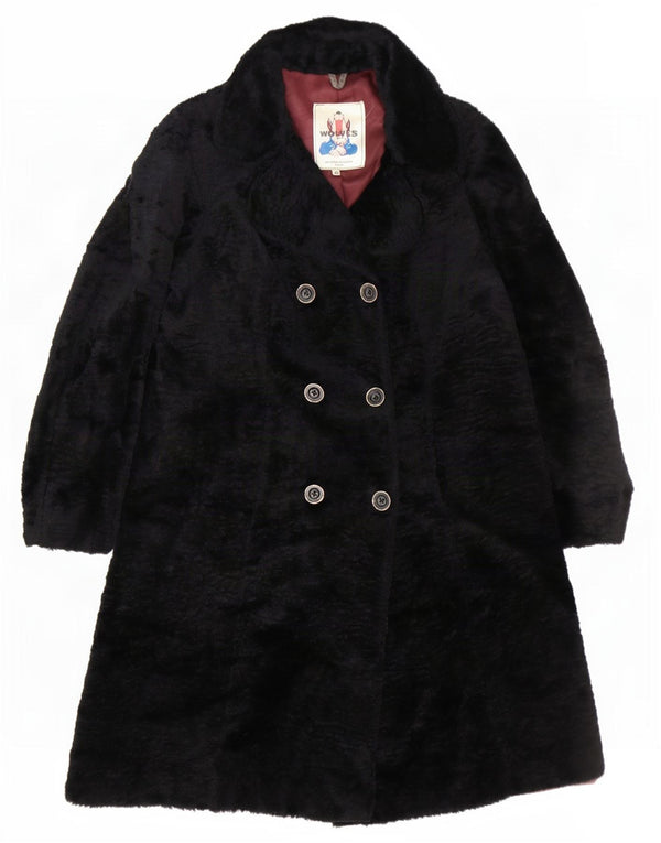 Vintage mujer piel sintética doble pecho abrigo IT 48 XL negro