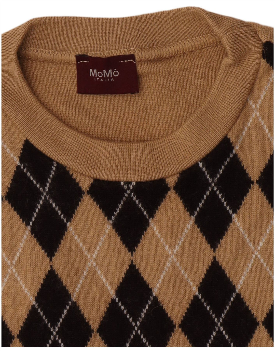 Momo Hombre Jersey De Cuello Redondo Jersey Pequeño Beige Argyle/Diamond
