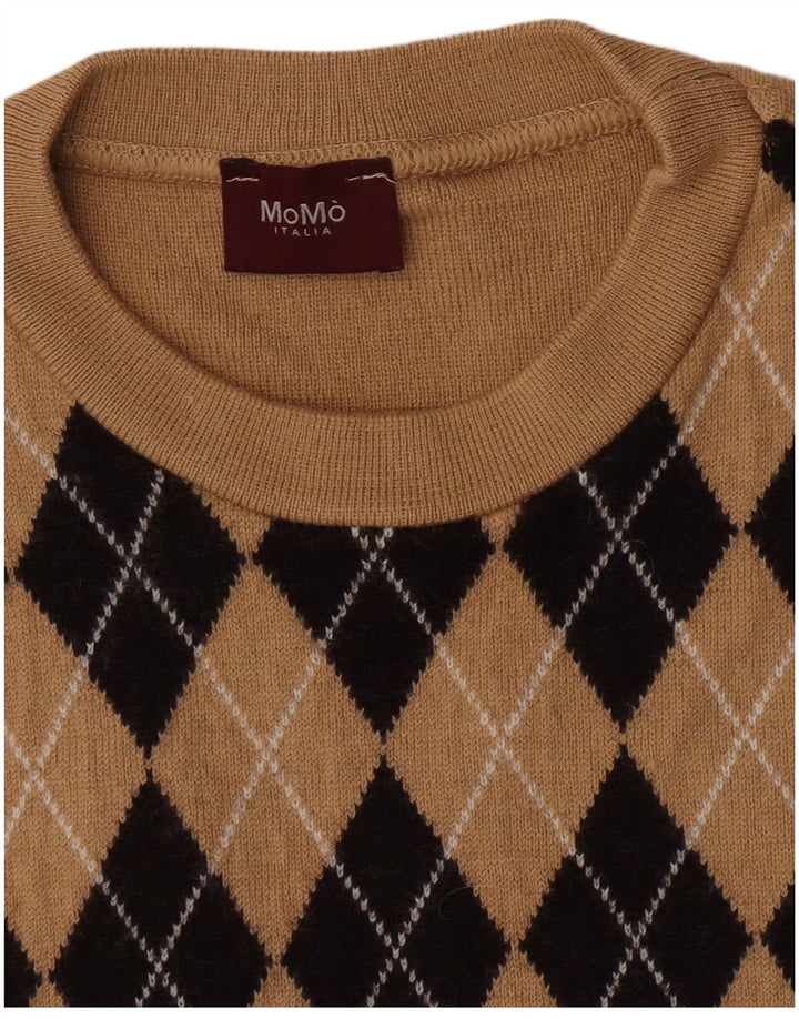 Momo Hombre Jersey De Cuello Redondo Jersey Pequeño Beige Argyle/Diamond