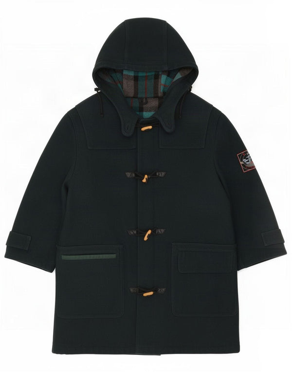 Vintage Mens Hooded Duffle Coat IT 46 Small Green Wool