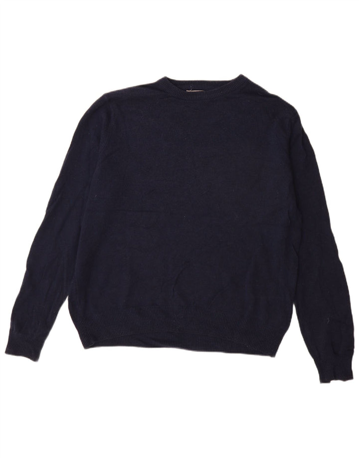 Marks & Spencer Jersey con cuello barco para hombre, talla grande, lana azul marino