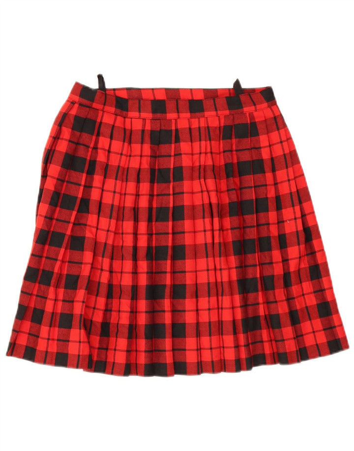 Vintage mujer plisada A-Line falda EU 38 Medio W28 Poliéster a cuadros rojo
