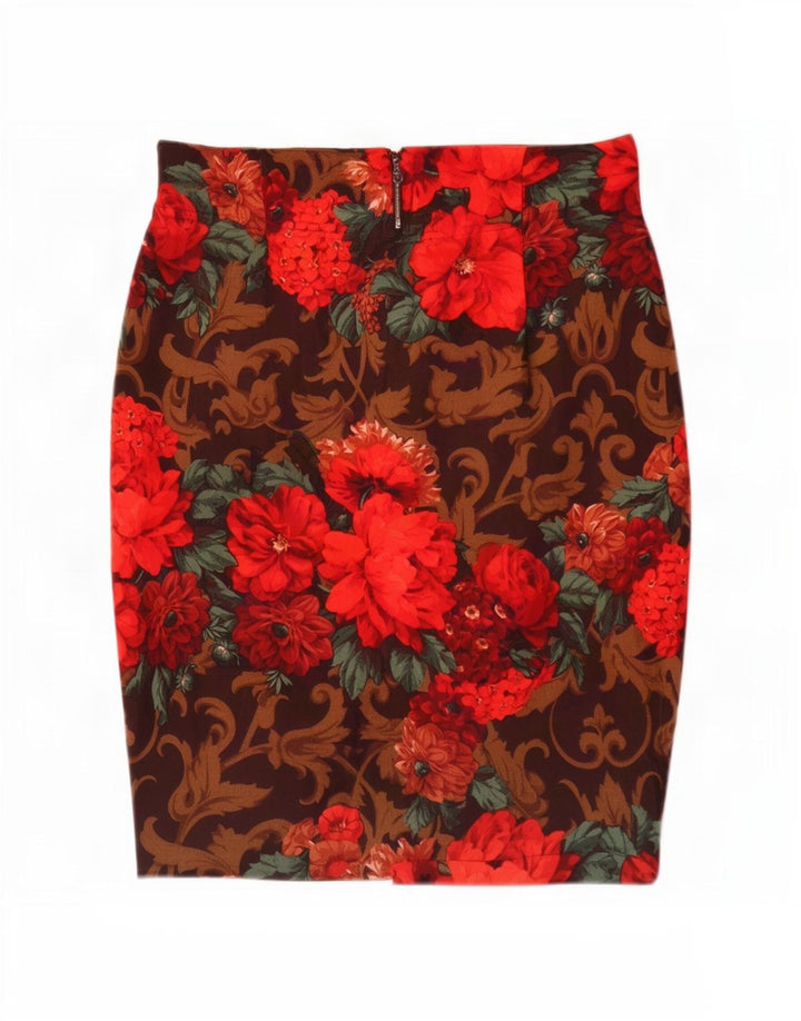 Vintage mujer lápiz falda W30 medio rojo floral lana virgen