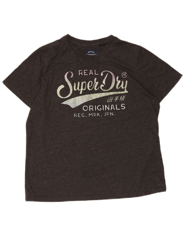 SUPERDRY Camiseta gráfica para mujer Top UK 46 Grande Algodón moteado gris