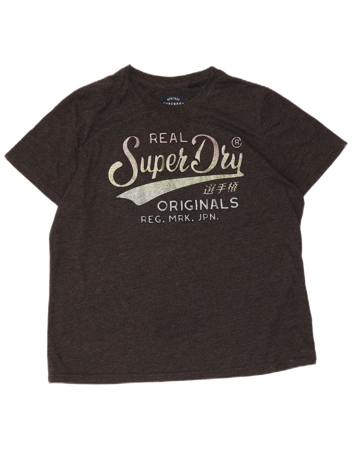 SUPERDRY Camiseta gráfica para mujer Top UK 46 Grande Algodón moteado gris