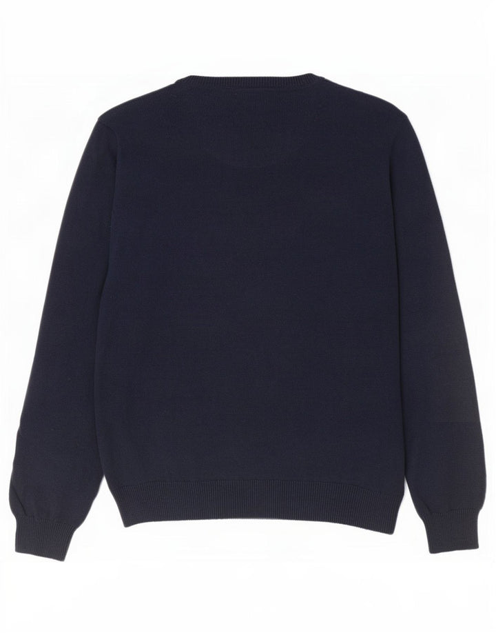 Marks & Spencer Suéter tipo jersey con cuello barco azul Harbor para hombre, talla grande, azul marino