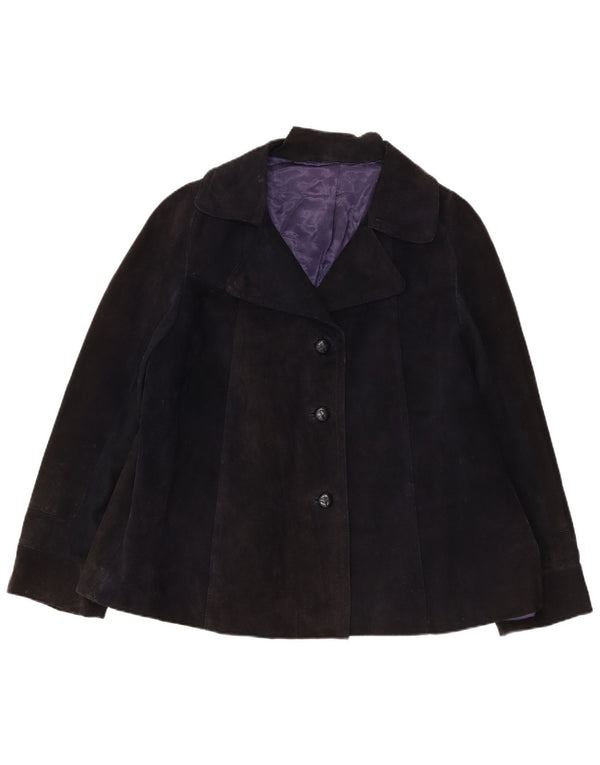 Vintage mujer 3 botones ante Blazer chaqueta Reino Unido 16 grande azul marino
