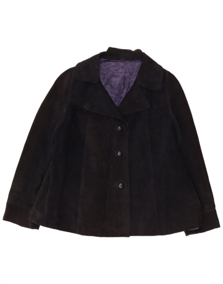 Vintage mujer 3 botones ante Blazer chaqueta Reino Unido 16 grande azul marino