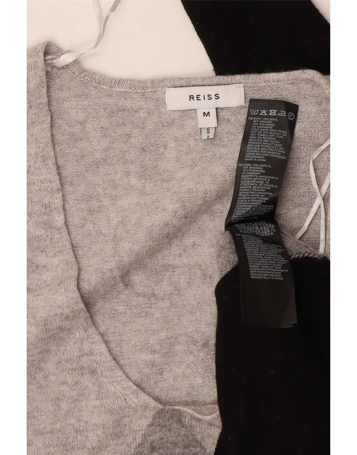 Reiss Jersey con cuello en V para mujer UK 44 Lana gris medio con bloques de color