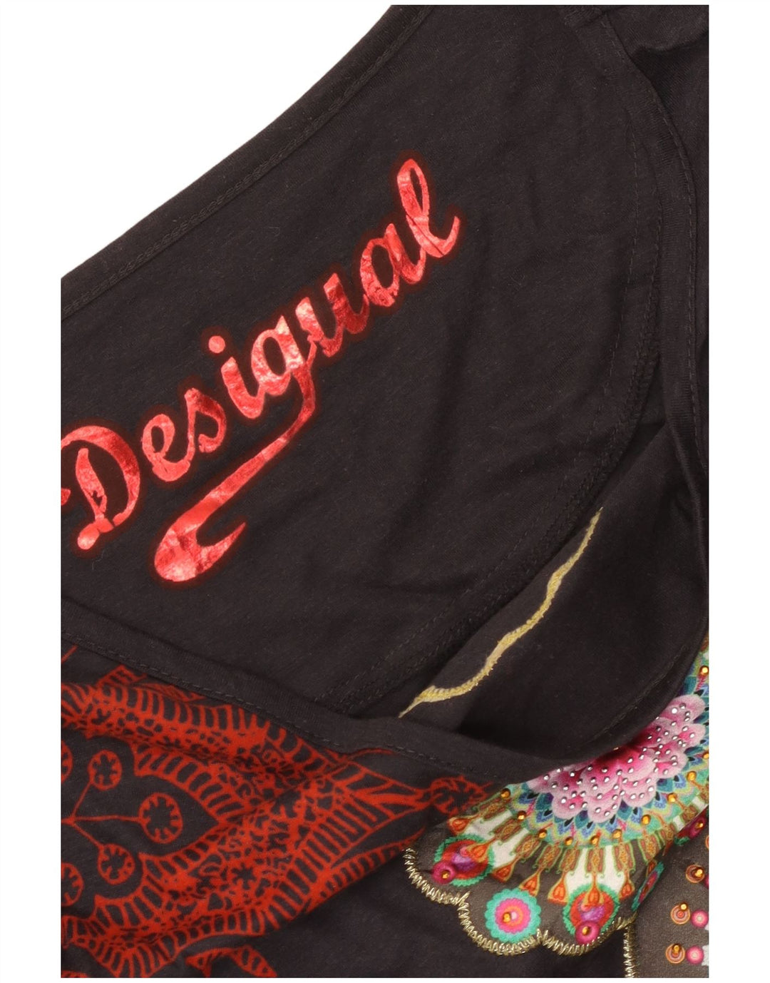 Desigual Mujer Gráfico Top Manga Larga Reino Unido 12 Medio Negro Floral