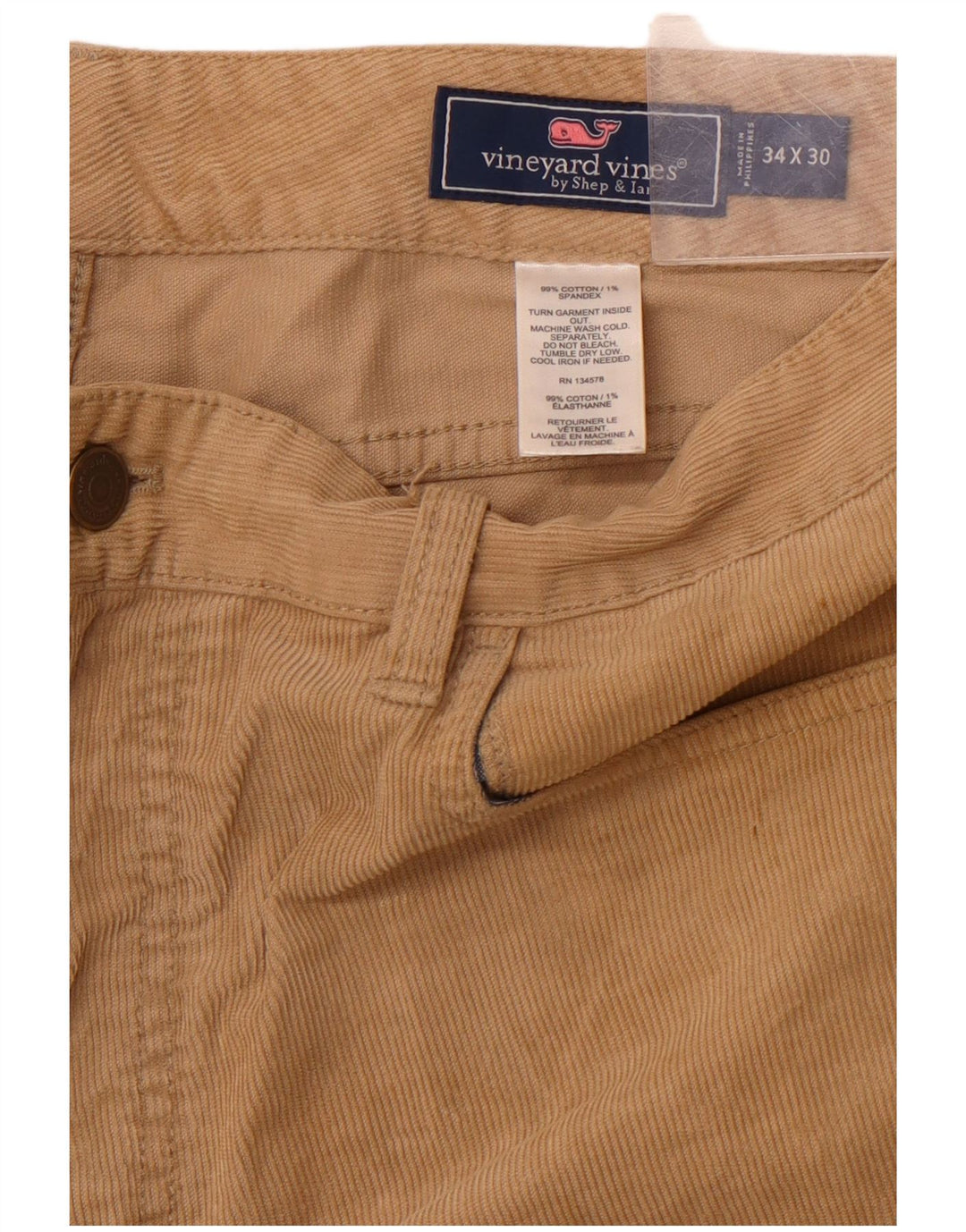 VINEYARD VINES Pantalones de pana para hombre W34 L30 Algodón beige