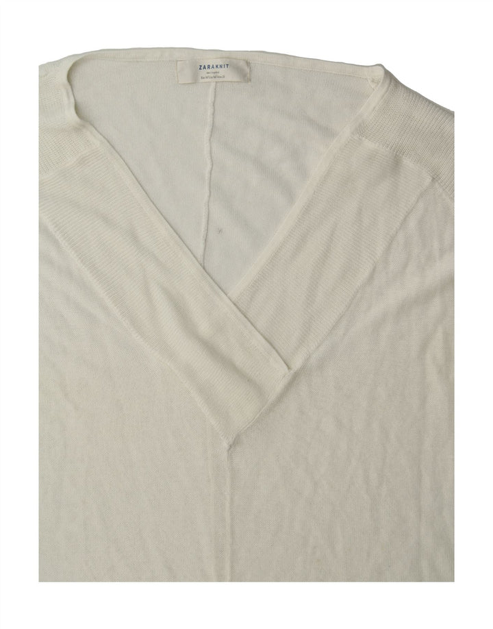 ZARA Womens Oversized 3/4 Sleeve V-Neck Jumper Sweater UK 14 Medium White Vintage Zara and Second-Hand Zara from Messina Hembry 
