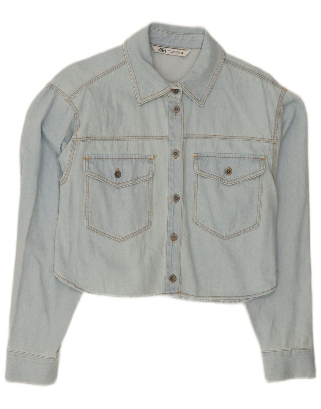 Zara Camisa Vaquera Corta Para Mujer UK 44 Algodón Azul Medio