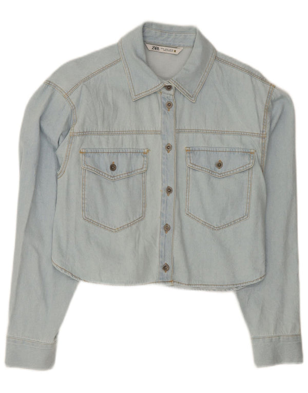 Zara Camisa Vaquera Corta Para Mujer UK 44 Algodón Azul Medio