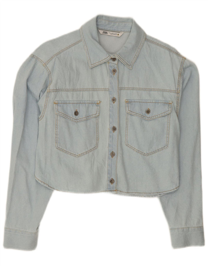 Zara Camisa Vaquera Corta Para Mujer UK 44 Algodón Azul Medio