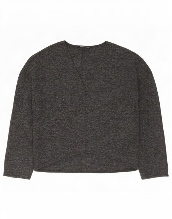 Zara Mujer Blusa Extragrande Top UK 10 Pequeño Poliéster Moteado Gris