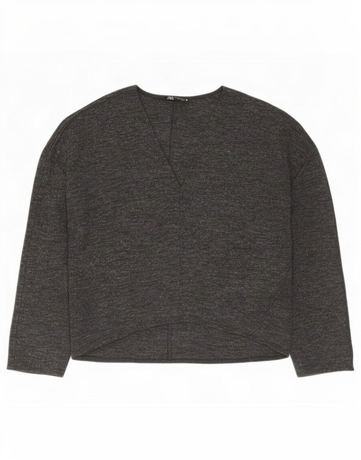Zara Mujer Blusa Extragrande Top UK 10 Pequeño Poliéster Moteado Gris