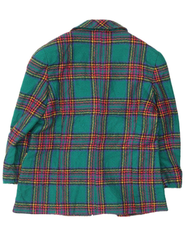 Vintage mujer 3 botones Blazer chaqueta Reino Unido 14 cheque verde medio