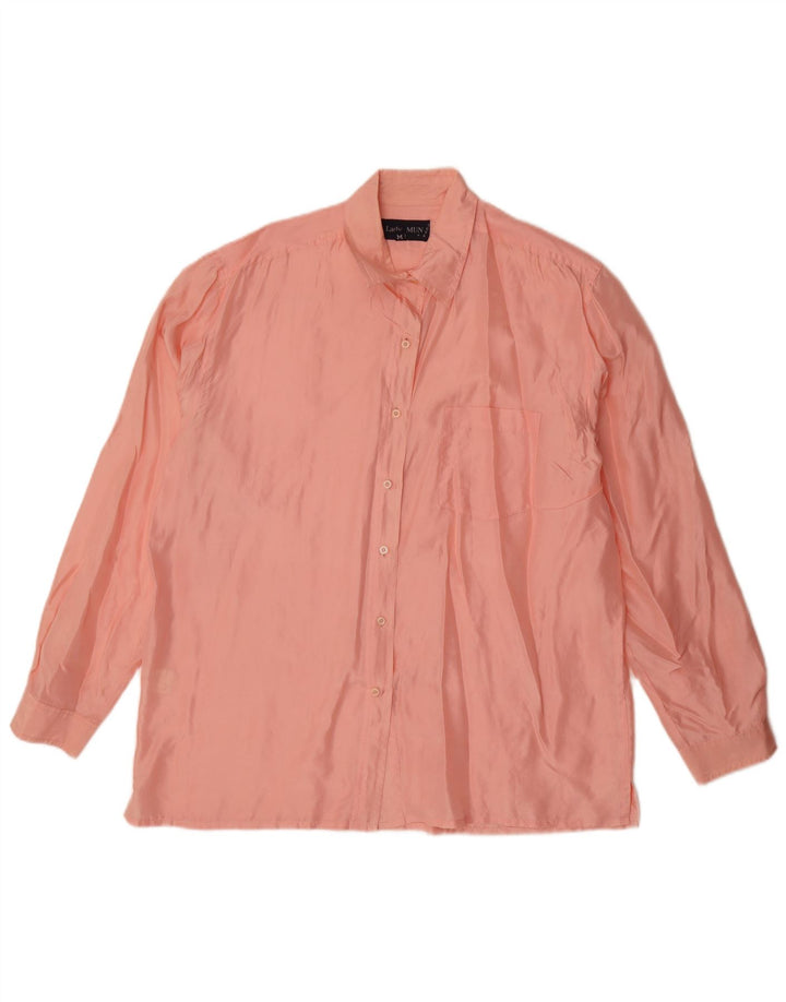 Vintage mujer camisa de gran tamaño Reino Unido 14 seda rosa mediana