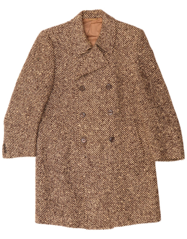 Marzotto Abrigo cruzado para hombre UK 36 Small Lana virgen a rayas marrones