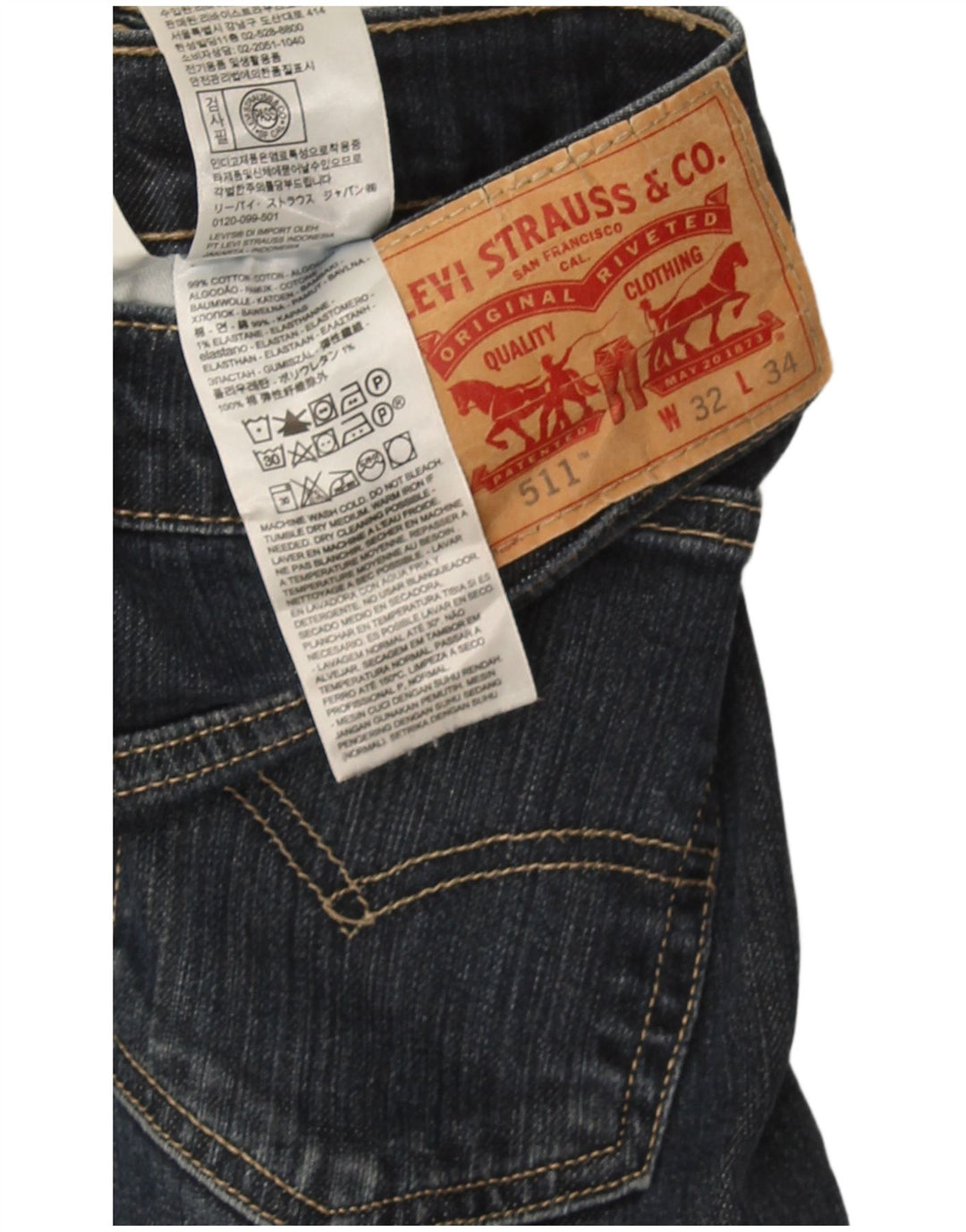 Levi's Hombre 511 Slim Jeans W32 L34 Algodón Azul Marino