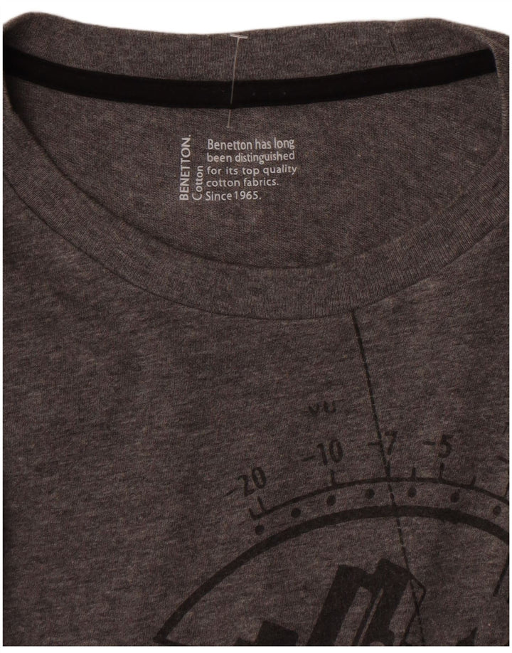 Benetton Hombre Top Gráfico Manga Larga De Algodón Gris Medio