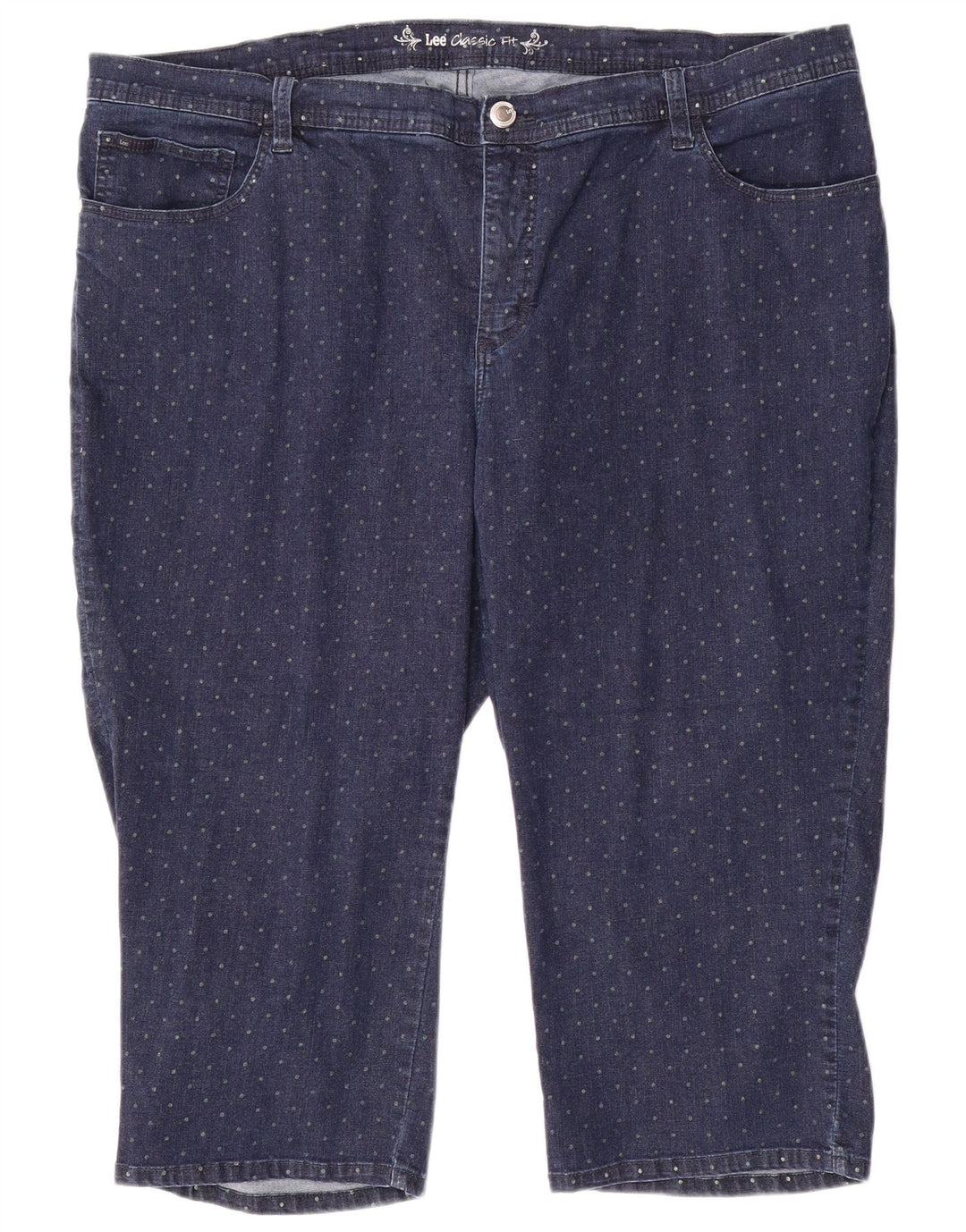 LEE Pantalones vaqueros capri de ajuste clásico para mujer US 24 4XL W48 L20 algodón manchado azul