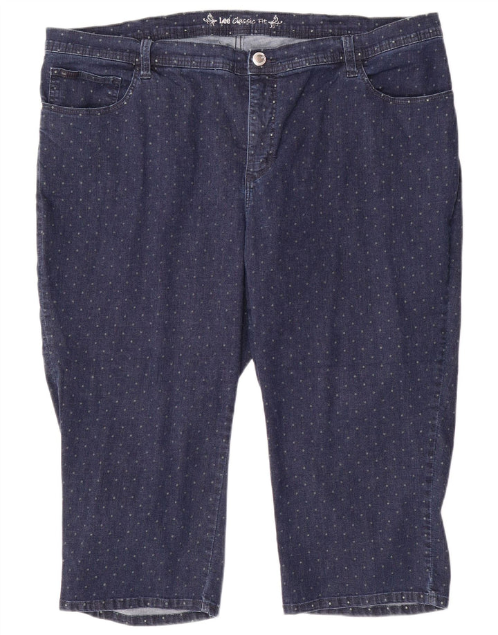LEE Pantalones vaqueros capri de ajuste clásico para mujer US 24 4XL W48 L20 algodón manchado azul