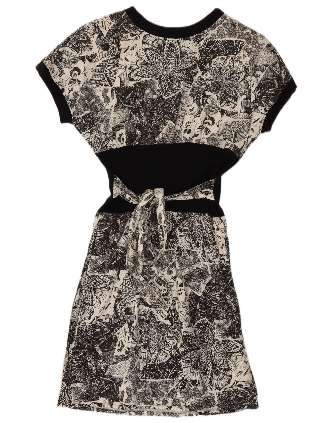 Vintage mujer A-Line vestido Reino Unido 12 gris medio floral