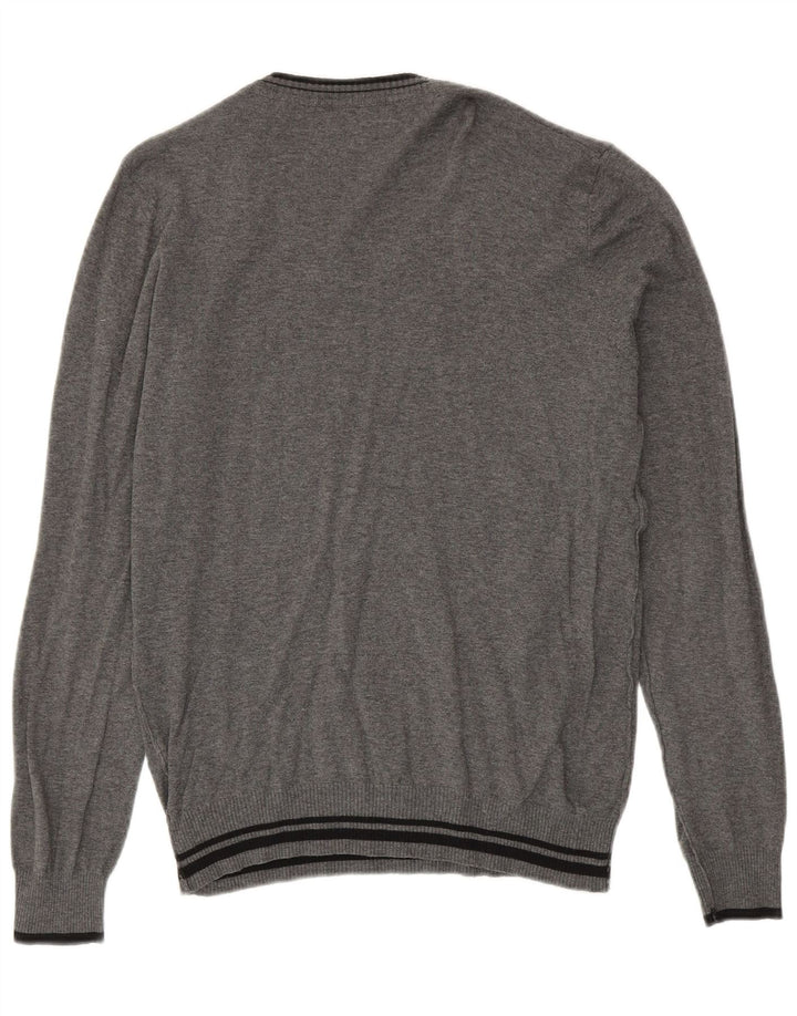 Zara Hombre Jersey Con Cuello En V Jersey Grande De Algodón A Rayas Gris