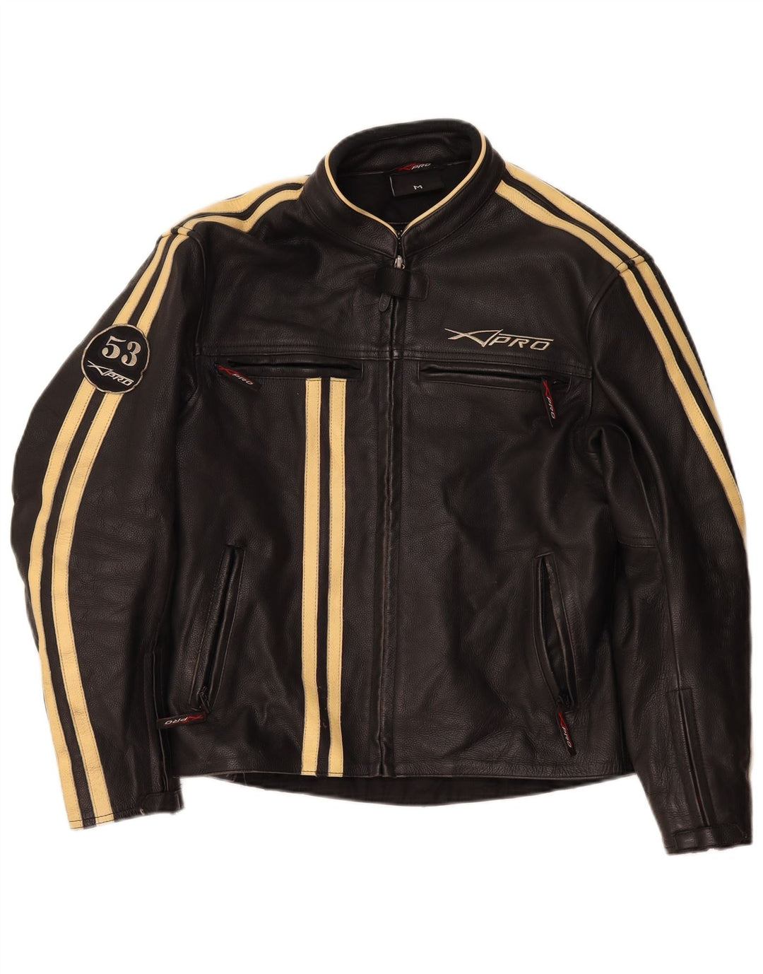 XPro Chaqueta motera de cuero para hombre UK 38 Medium Black Stripes