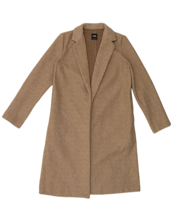 Zara Mujer Abrigo Abierto UK 40 Pequeño Poliéster Beige