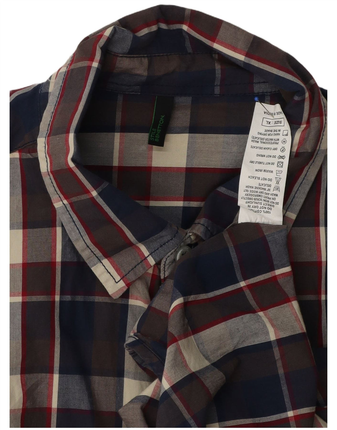 Camisa Benetton Hombre XL Algodón Cuadros Multicolor