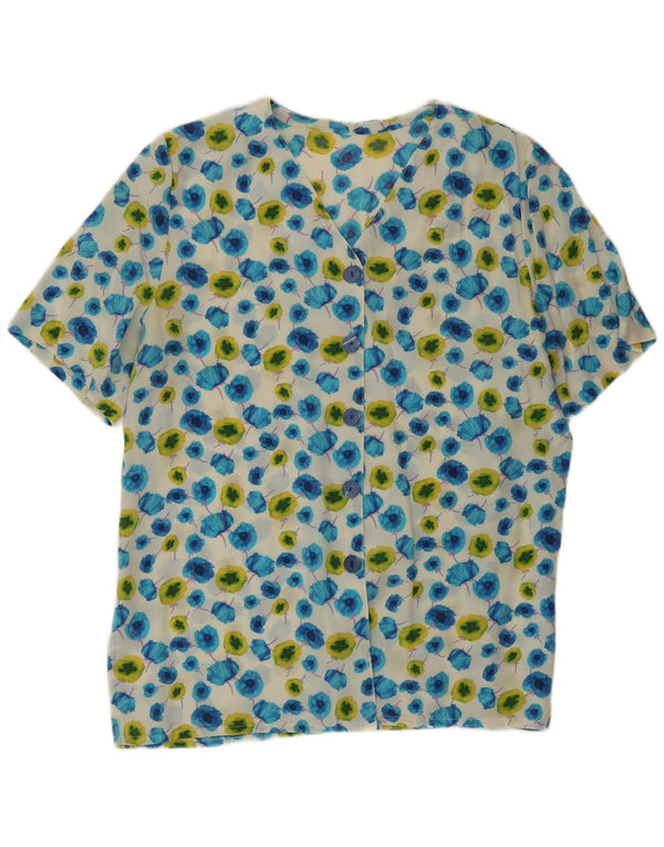 Vintage mujer camisa de manga corta blusa Reino Unido 16 grande multicolor floral