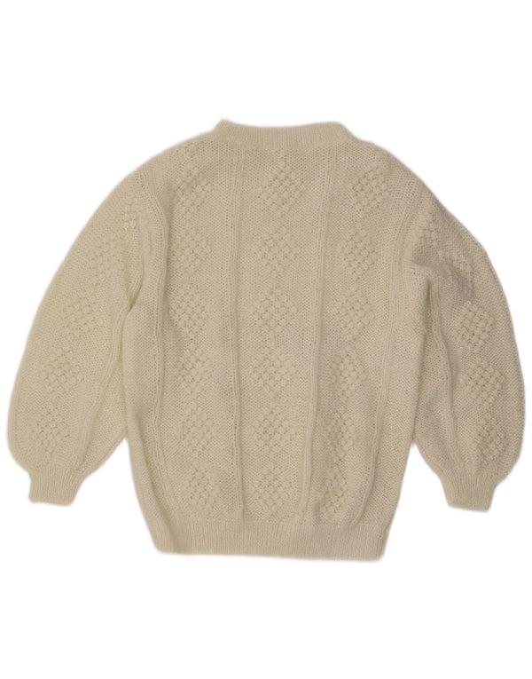 Vintage mujer cuello redondo jersey suéter Reino Unido 20 2XL acrílico blanco